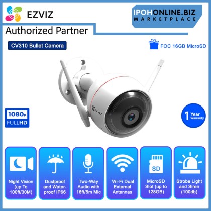 EZVIZ Husky Air FHD 1080p Outdoor Smart Wi-Fi Internet Bullet Camera Integrated Siren - FOC 16GB MicroSD