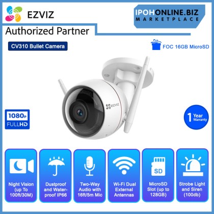 EZVIZ Husky Air FHD 1080p Outdoor Smart Wi-Fi Internet Bullet Camera Integrated Siren - FOC 16GB MicroSD