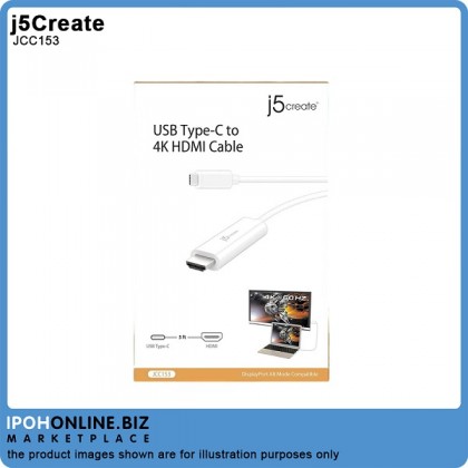 J5 Create JCC153 USB Type-C to 4K HDMI DisplayPort Alt Mode Compatible 1.5M Cable