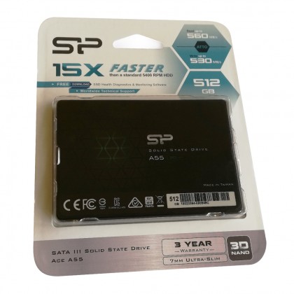 Silicon Power 512GB A55 3D NAND SSD SLC Cache Performance Boost SATA III 2.5 inch 7mm Internal Solid State Drive (SP512GBSS3A55S25)