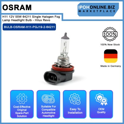 OSRAM H11 12V 55W 64211 Single Halogen Fog Lamp Headlight Bulb - Hilux Revo 