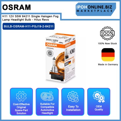 OSRAM H11 12V 55W 64211 Single Halogen Fog Lamp Headlight Bulb - Hilux Revo 