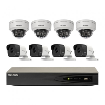 Hikvision DS-7608NI-E2/8P 8 Channel Embedded Plug & Play NVR + HIKVISION DS-2CD2021-IAX 2MP Bullet Network IP Camera x 4 + HIKVISION DS-2CD2121G0-I 2MP Dome Network IP Camera x 4