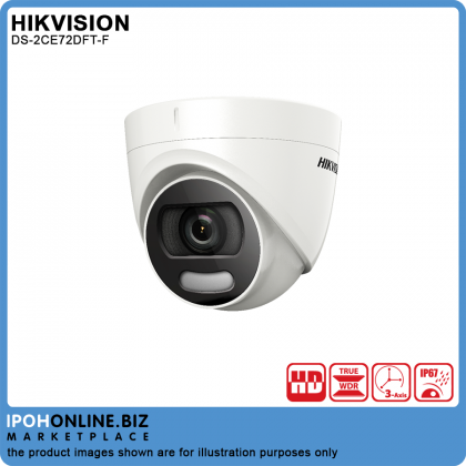 Hikvision ColorVu 1080p DS-2CE72DFT-F 2MP Full Time Color Turret Camera CCTV Outdoor Dome