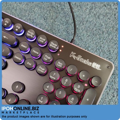 K-Snake K19 Punk Brilliant RGB Light Effect Metal Gaming Keyboard - Black