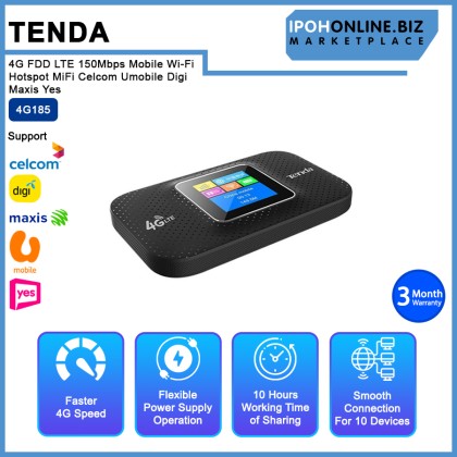 Tenda 4G185 4G FDD LTE 150Mbps Mobile Wi-Fi Hotspot MiFi Celcom Umobile Digi Maxis Yes