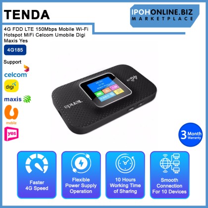 Tenda 4G185 4G FDD LTE 150Mbps Mobile Wi-Fi Hotspot MiFi Celcom Umobile Digi Maxis Yes
