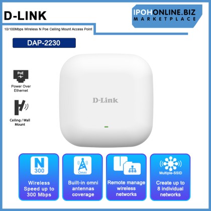 D-Link DAP-2230 10/100 Mbps Wireless N Poe Ceiling Mount Access Point