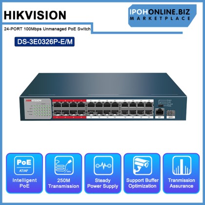 Hikvision DS-3E0326P-E/M 24-PORT 100 MBPS Unmanaged PoE Switch