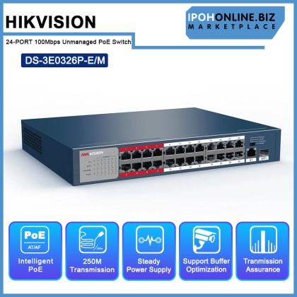 Hikvision DS-3E0326P-E/M 24-PORT 100 MBPS Unmanaged PoE Switch