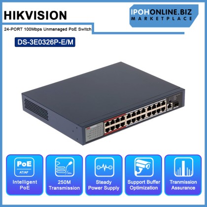 Hikvision DS-3E0326P-E/M 24-PORT 100 MBPS Unmanaged PoE Switch