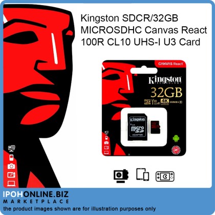 Kingston SDCR/32GB MICROSDHC Canvas React 100R CL10 UHS-I U3 Card