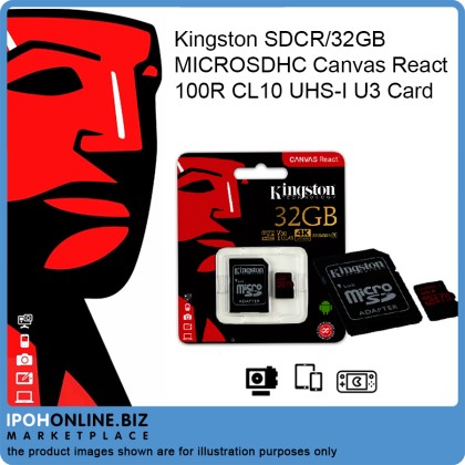 Kingston SDCR/32GB MICROSDHC Canvas React 100R CL10 UHS-I U3 Card