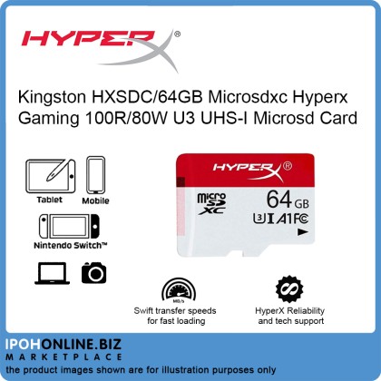Kingston HyperX GAMING 100R 80W U3 UHS-I A1 MicroSD Card Only HXSDC/64GB Nintendo Switch Compatible