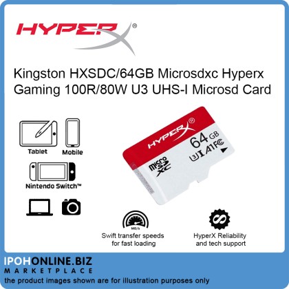 Kingston HyperX GAMING 100R 80W U3 UHS-I A1 MicroSD Card Only HXSDC/64GB Nintendo Switch Compatible