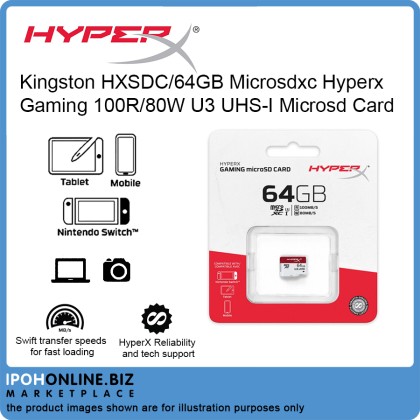 Kingston HyperX GAMING 100R 80W U3 UHS-I A1 MicroSD Card Only HXSDC/64GB Nintendo Switch Compatible