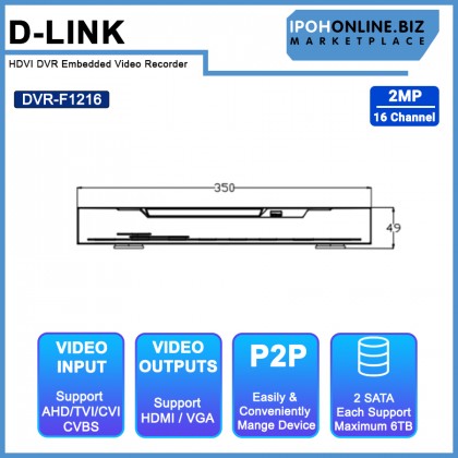 D-link DVR-F1216 16CH 1080P Lite Hybird 2 Bay DVR - 2MP AHD / TVI / CVI / CVBS Video Inputs VGA / HDMI Outputs D-link DVR-F1216 16CH 1080P Lite Hybird 2 Bay DVR - 2MP AHD / TVI / CVI / CVBS Video Inputs VGA / HDMI Outputs