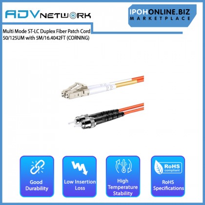 ADV Multi Mode ST-LC Duplex Fiber Patch Cord 50/125UM with 5M/16.4042FT (CORNING) - Orange ADV Multi Mode ST-LC Duplex Fiber Patch Cord 50/125UM with 5M/16.4042FT (CORNING) - Orange