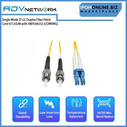 ADV Single Mode ST-LC Duplex Fiber Patch Cord 9/125UM with 3M/9.84252 (CORNING) - Yellow