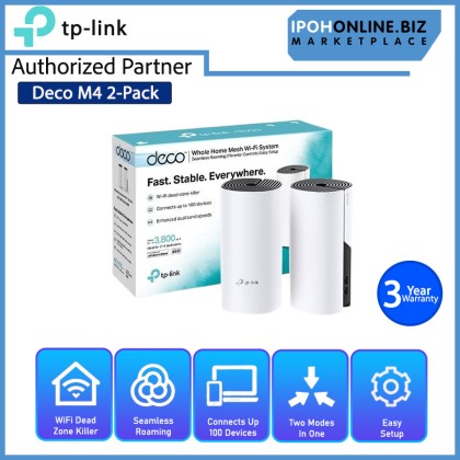 TP-Link Deco M4 2 pack AC1200 Whole Home Mesh Wi-Fi System Ideal for 2-4 bedroom houses