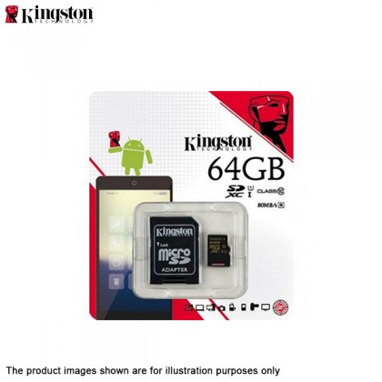 Kingston 64GB microSDXC Class 10 UHS-I 80MB/s R Micro SD Card with Free Adapter SDC10G2/64GBFR