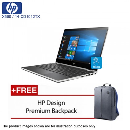 HP Pavilion 14-cd1012TX X360 14 inch i3-8145U (4GB, 500GB, MX130 2GB, W10) Touch Screen Natural Silver Laptop - FOC Backpack