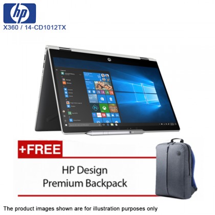 HP Pavilion 14-cd1012TX X360 14 inch i3-8145U (4GB, 500GB, MX130 2GB, W10) Touch Screen Natural Silver Laptop - FOC Backpack