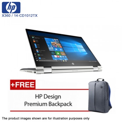 HP Pavilion 14-cd1012TX X360 14 inch i3-8145U (4GB, 500GB, MX130 2GB, W10) Touch Screen Natural Silver Laptop - FOC Backpack