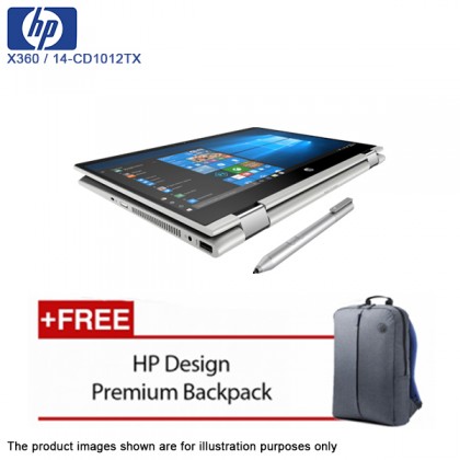 HP Pavilion 14-cd1012TX X360 14 inch i3-8145U (4GB, 500GB, MX130 2GB, W10) Touch Screen Natural Silver Laptop - FOC Backpack