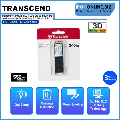  Transcend 240GB M.2 820S Up to 550MB/s read speed SATA III 6Gb/s 3D NAND SSD - TS240GMTS820S