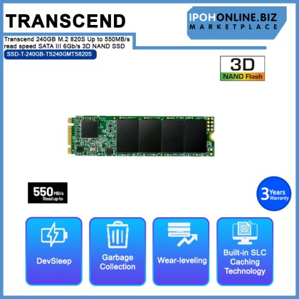  Transcend 240GB M.2 820S Up to 550MB/s read speed SATA III 6Gb/s 3D NAND SSD - TS240GMTS820S