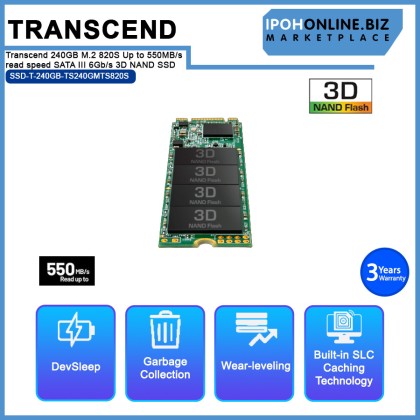  Transcend 240GB M.2 820S Up to 550MB/s read speed SATA III 6Gb/s 3D NAND SSD - TS240GMTS820S