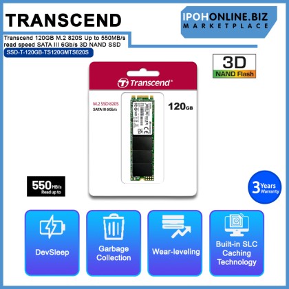 Transcend 120GB M.2 820S Up to 550MB/s read speed SATA III 6Gb/s 3D NAND SSD - TS120GMTS820S Transcend 120GB M.2 820S Up to 550MB/s read speed SATA III 6Gb/s 3D NAND SSD - TS120GMTS820S