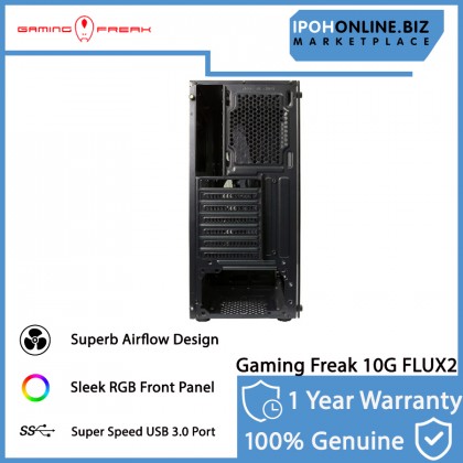 Gaming Freak 10G FLUX2 Gaming Tower Case RGB LED Strip Light M-ATX/ATX Tempered Glass - Black