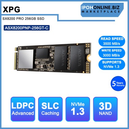ADATA XPG SX8200 PRO 256GB M.2 NVMe 1.3 PCIe Gen3x4 SSD 3D NAND Solid State Drive ASX8200PNP-256GT-C ADATA XPG SX8200 PRO 256GB M.2 NVMe 1.3 PCIe Gen3x4 SSD 3D NAND Solid State Drive ASX8200PNP-256GT-C