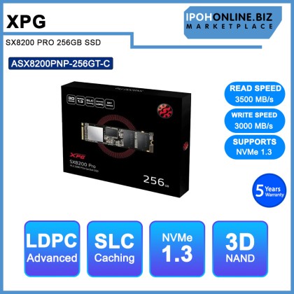 ADATA XPG SX8200 PRO 256GB M.2 NVMe 1.3 PCIe Gen3x4 SSD 3D NAND Solid State Drive ASX8200PNP-256GT-C ADATA XPG SX8200 PRO 256GB M.2 NVMe 1.3 PCIe Gen3x4 SSD 3D NAND Solid State Drive ASX8200PNP-256GT-C
