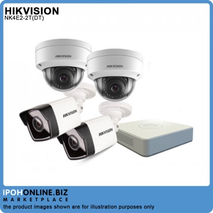 Hikvision NK4E2-2T(DT) 4 Channel 2MP Network PoE IP Camera 2 DOME 2 Bullet NVR CCTV DIY HD KIT with 2TB HDD