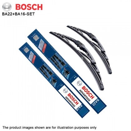 Bosch Advantage Wiper 22 + 16 inch All Weather Performance Wiper Blades Set - Proton Savvy Hyundai i10 KIA Picanto Honda BR-V / BRV Proton Saga