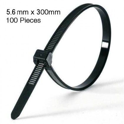 5.6mm X 300mm Self-Locking Nylon Cable Tie Black - 100 Pcs
