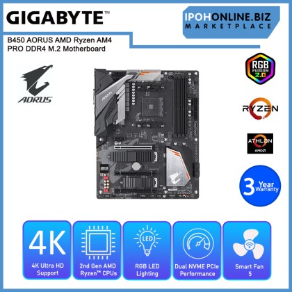 GIGABYTE GA-B450-AORUS-PRO AMD 3rd Generation Ryzen AM4 DDR4 3600 Supporting Up to 64GB MATX M.2 Motherboard