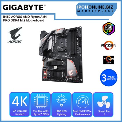 GIGABYTE GA-B450-AORUS-PRO AMD 3rd Generation Ryzen AM4 DDR4 3600 Supporting Up to 64GB MATX M.2 Motherboard