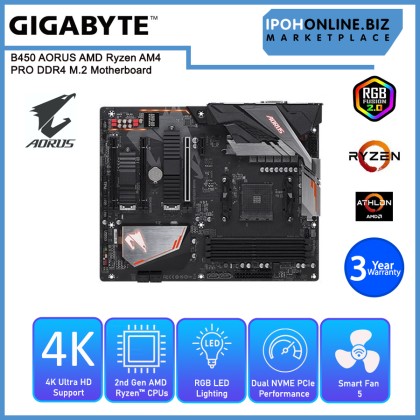 GIGABYTE GA-B450-AORUS-PRO AMD 3rd Generation Ryzen AM4 DDR4 3600 Supporting Up to 64GB MATX M.2 Motherboard