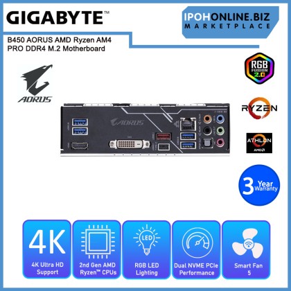 GIGABYTE GA-B450-AORUS-PRO AMD 3rd Generation Ryzen AM4 DDR4 3600 Supporting Up to 64GB MATX M.2 Motherboard