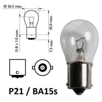 (2PCS) PHILIPS 12498CP P21W Conventional 12V 21W BA15s Light Bulb