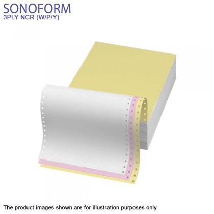 SONOFORM 9.5 x 11 Inch 3PLY NCR Computer Form 500 Fans - White Pink Yellow