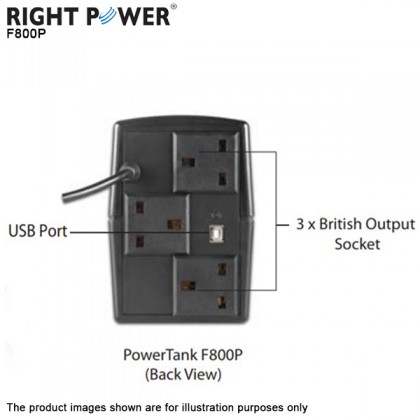 Right Power PowerTank F800P (800VA) UPS Backup Battery - USB edition Communication Port