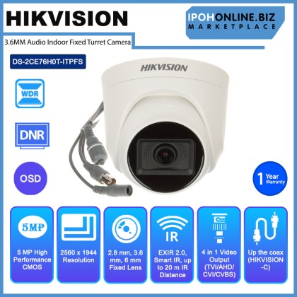 HIKVISION DS-2CE76H0T-ITFPS 5MP 3.6MM Audio Indoor Fixed Turret Camera