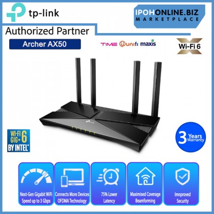 TP-LINK Archer AX50 AX3000 Dual Band Gigabit Wi-Fi 6 BY INTEL Router Free Antivirus Security
