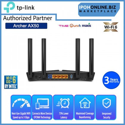 TP-LINK Archer AX50 AX3000 Dual Band Gigabit Wi-Fi 6 BY INTEL Router Free Antivirus Security