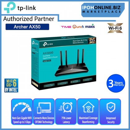 TP-LINK Archer AX50 AX3000 Dual Band Gigabit Wi-Fi 6 BY INTEL Router Free Antivirus Security